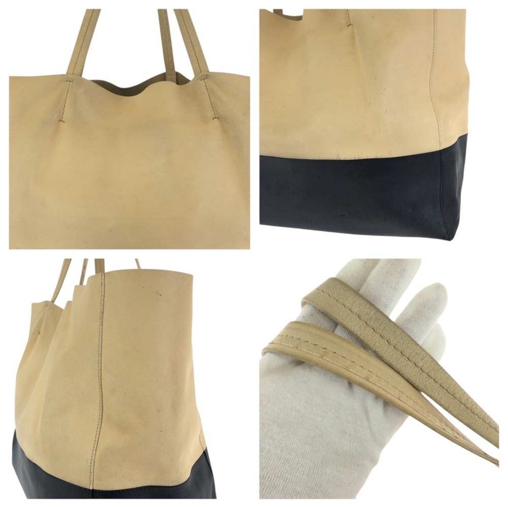 CELINE Horizontal Cabas Bicolor Beige Black Gold Hardware Leather Tote Bag Sh... - Picture 6 of 10